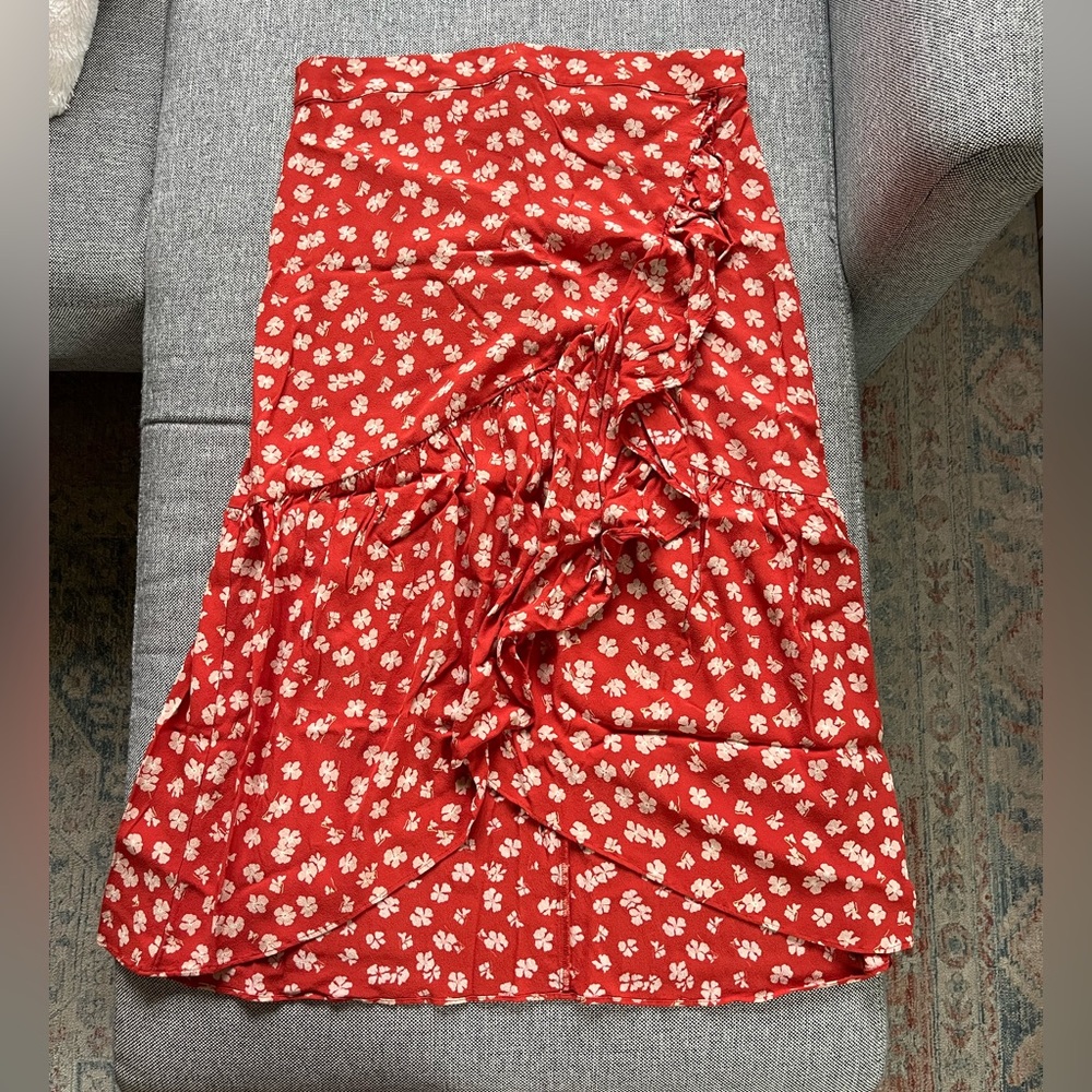 Madewell Ruffle-Wrap Midi Skirt in Happy Hibiscus